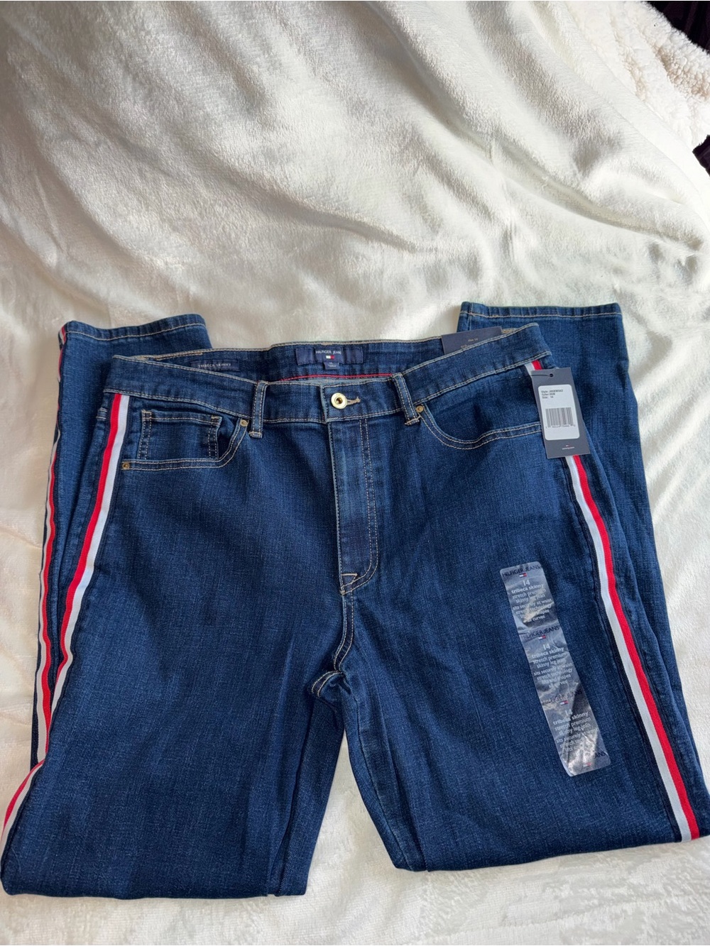 Tommy Hilfiger Women’s Dark Blue Jeans with Red & White Side Stripes